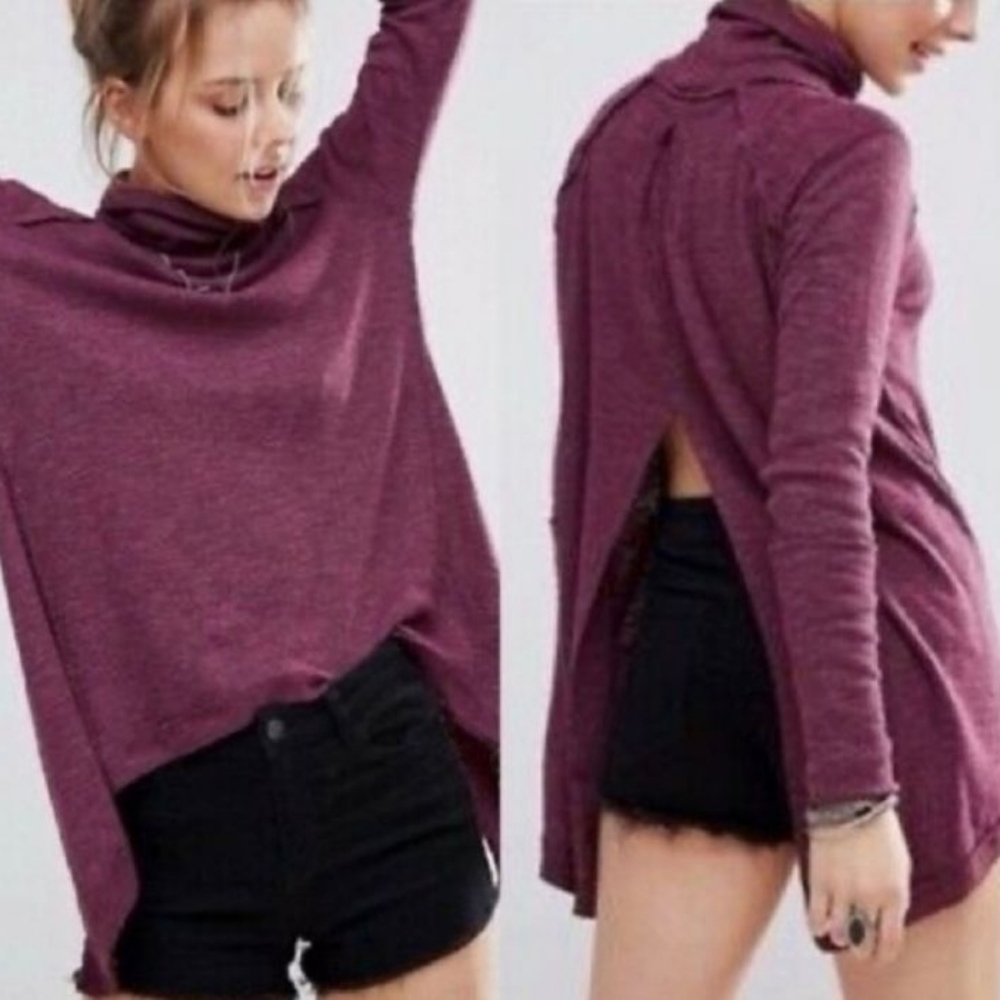 We The Free Cowl Neck Split Back Tunic Sweater Size S Free People